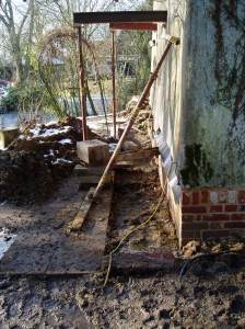 Steel beams supporting the house at first floor level so the sole plates could be removed.