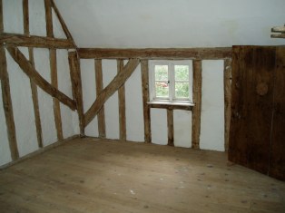 new pine floor in bedroom, over living room
