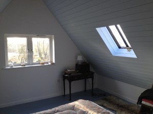 The bedroom, up the spiral stairs