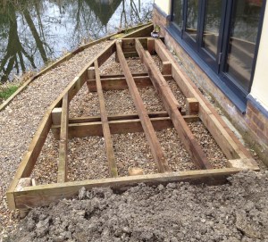 Frame ready, with two pairs of supports for the inner joists